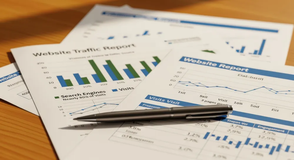 Website traffic analytics report with charts and graphs